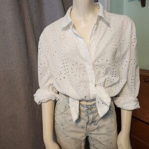Calypso St. Barth Long Sleeve Button Up Eyelet Lace Blouse Womens Sz M white